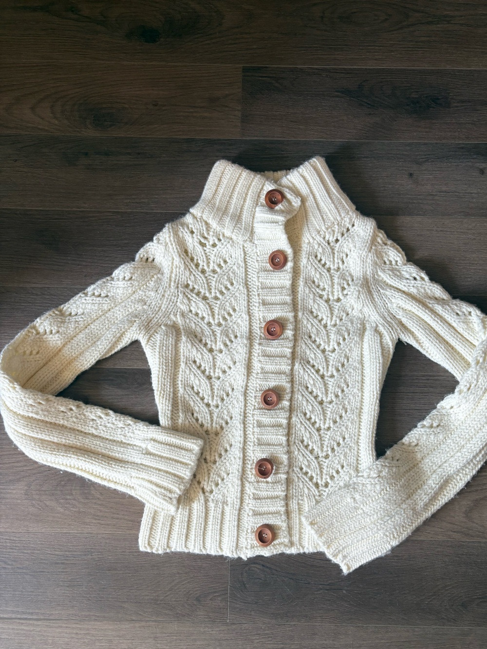 White Cable-Knit Button Cardigan